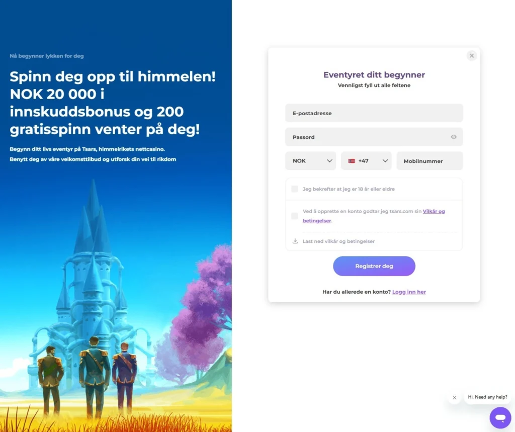 Registrer konto hos Tsars