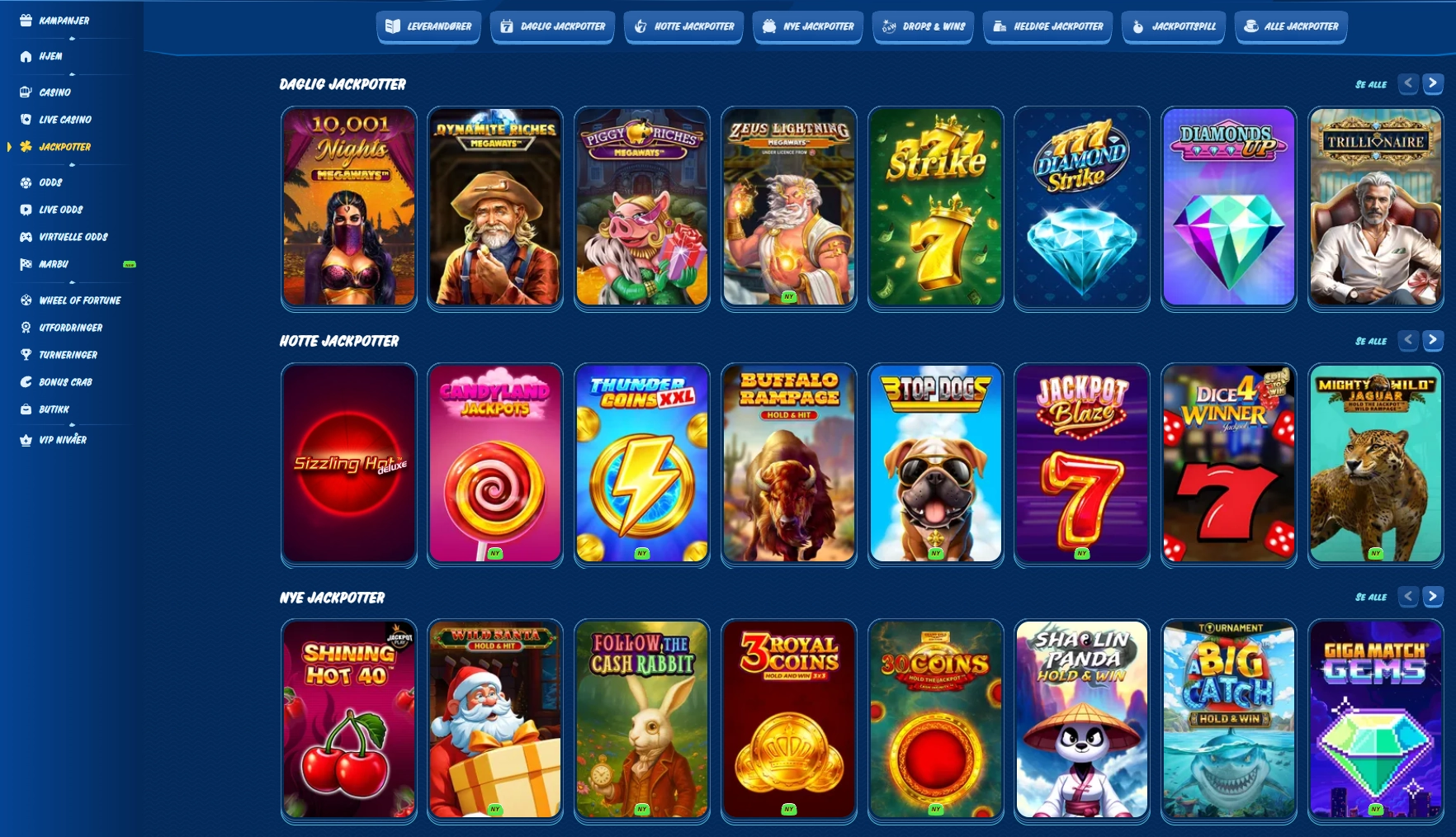 Jackpotspillene hos SG Casino