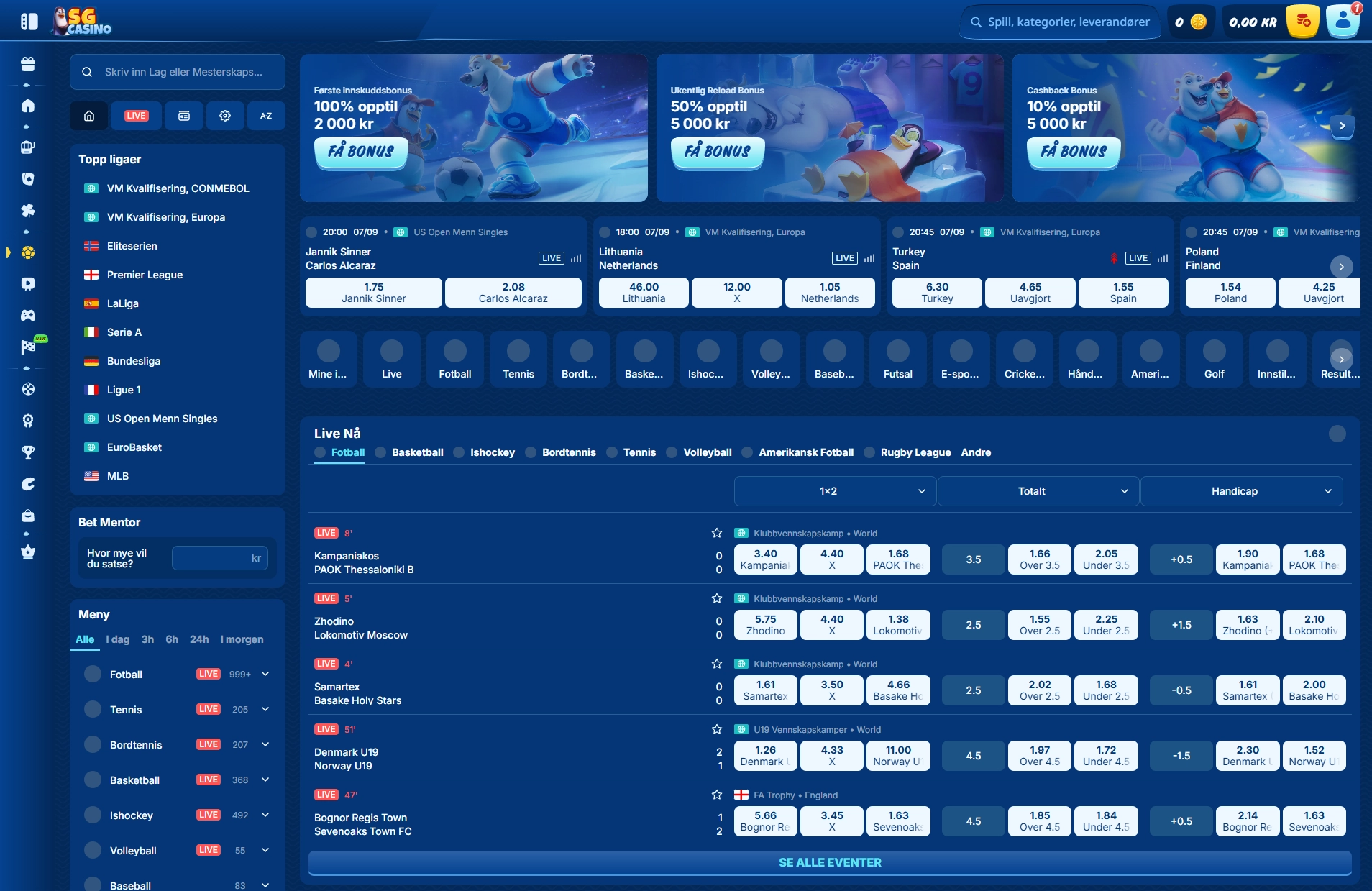 Odds og tipping hos SG Casino