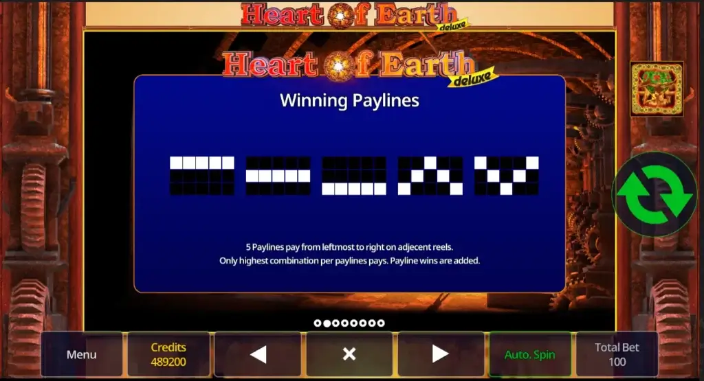 Kun 5 gevinstlinjer finnes på heart of earth deluxe slot fra swintt