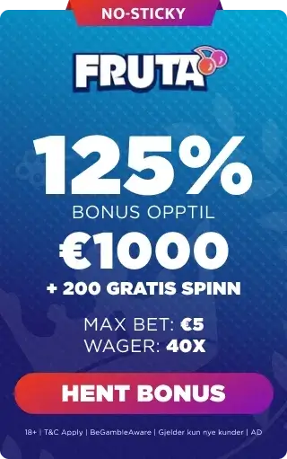 fruta casino bonuspanel som viser det eksklusive velkomsttilbudet
