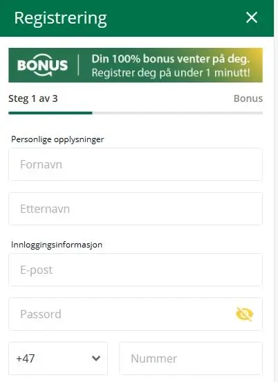 Registreringsprosessen på Qbet