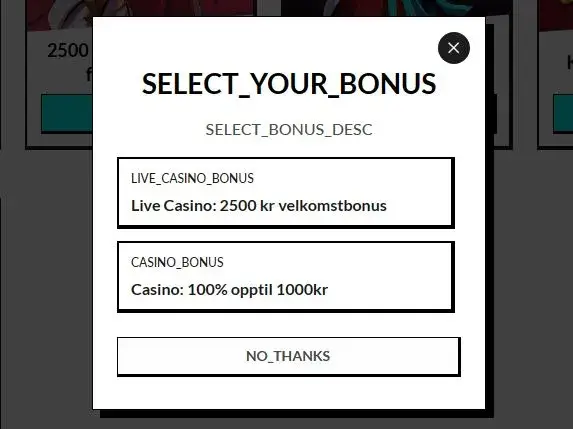 Velg live casino-bonus eller casinobonus på Manga casino