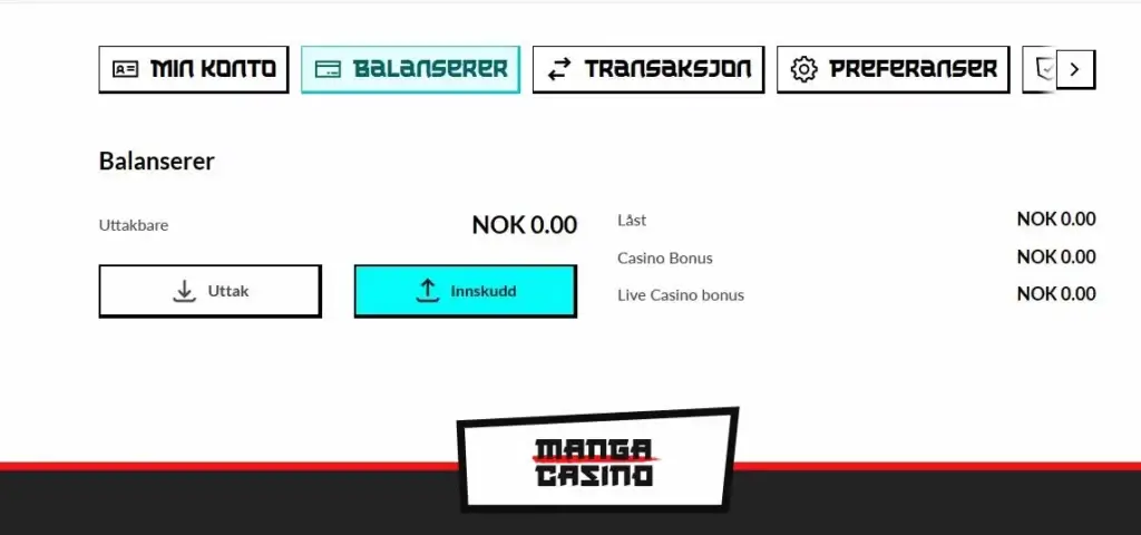 Din balanse på Manga casino