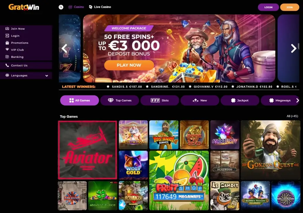 GratoWin Casino forside