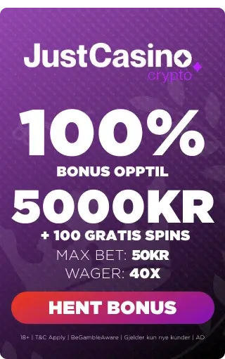 justcasino crypto bonuspanel 100% opptil 5000 kr