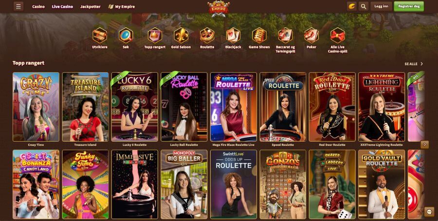 MyEmpire live casino utvalg