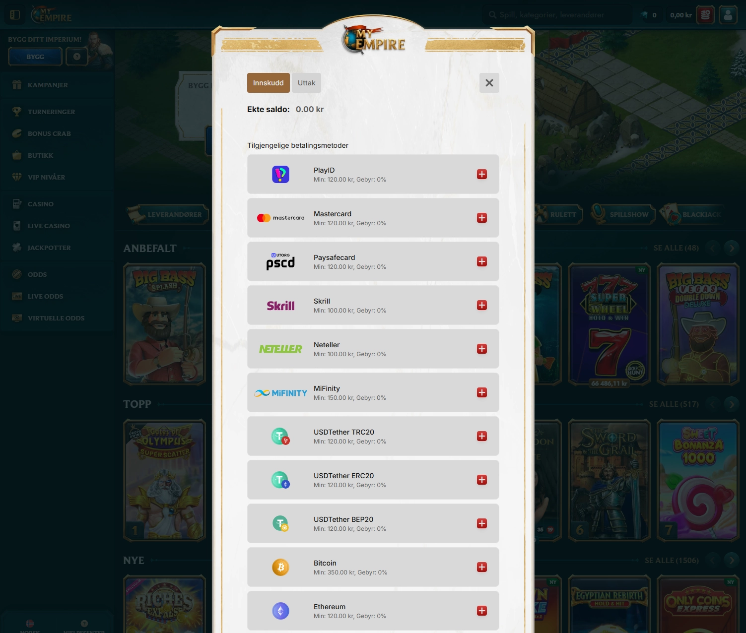 Innskudd hos MyEmpire