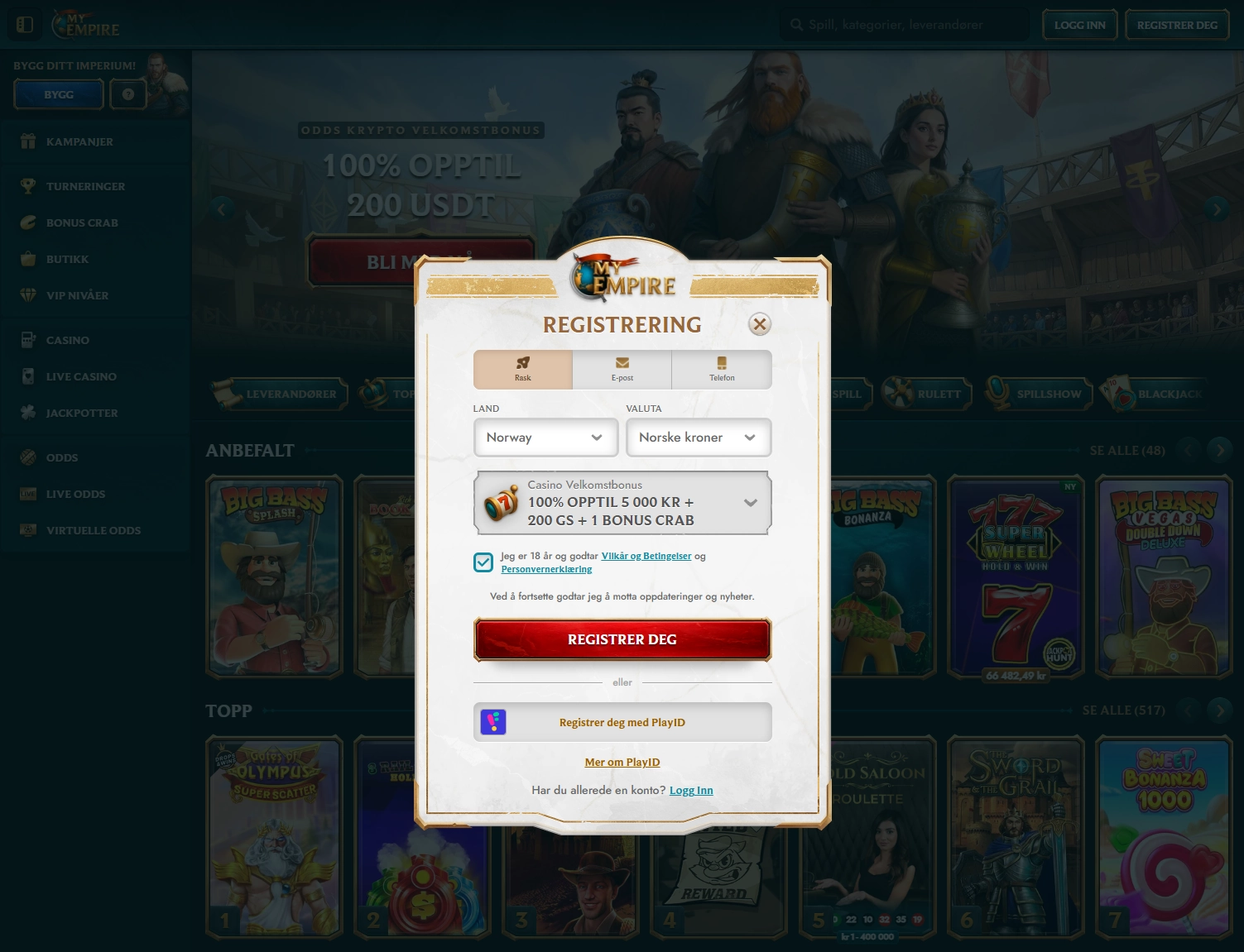 Registrering hos MyEmpire