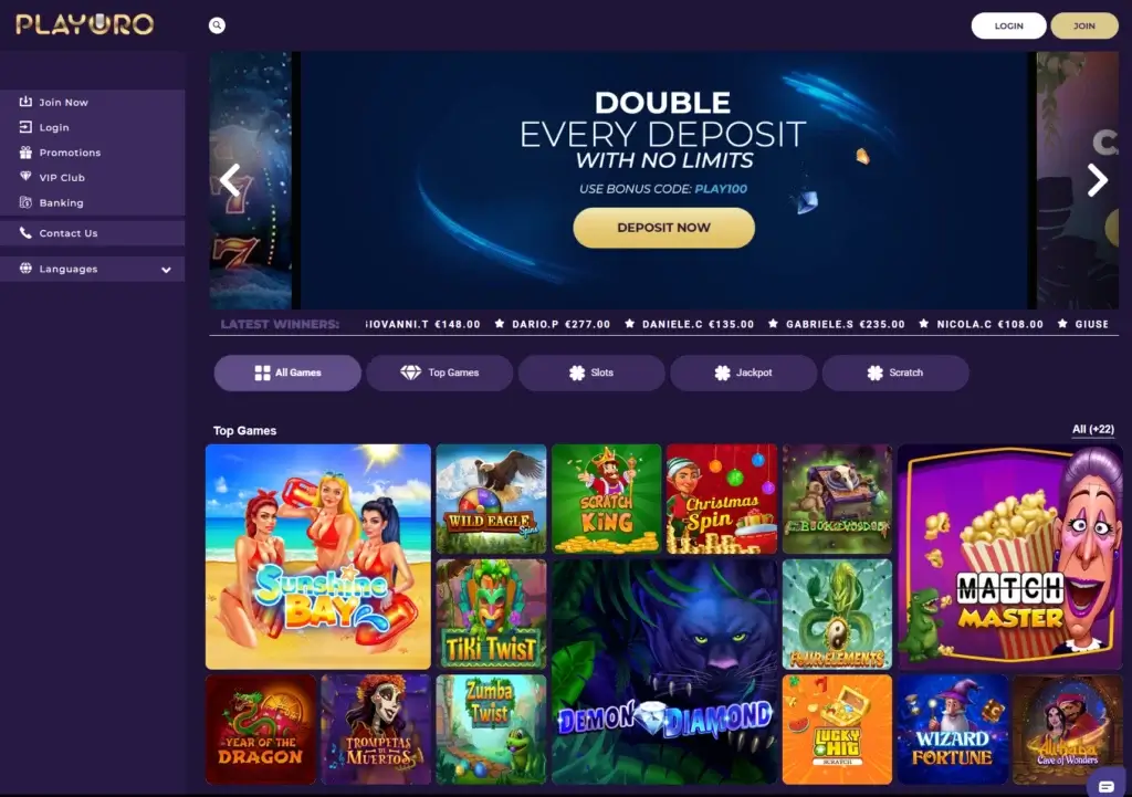 PlayOro Casino sin hovedside