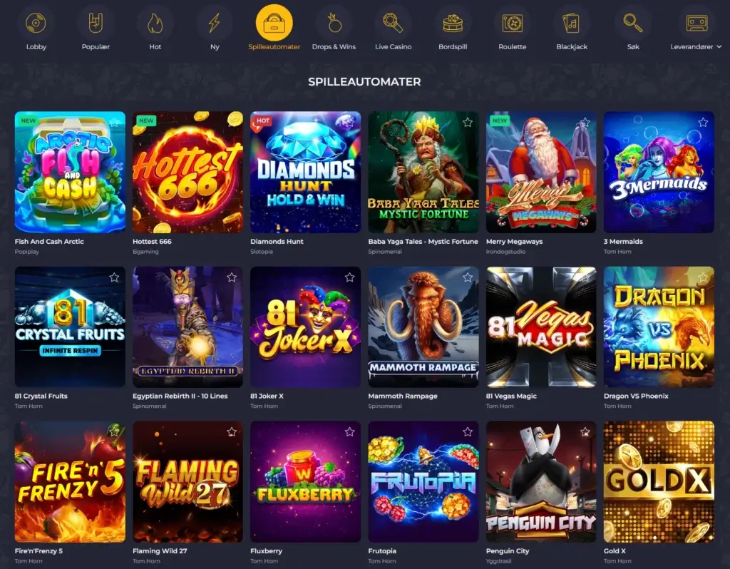 Spilleautomater hos Rolling Slots Casino