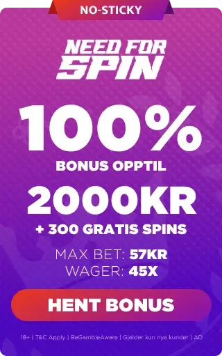 need for spin bonuspanel norsk versjon 100% opptil 2000 kr