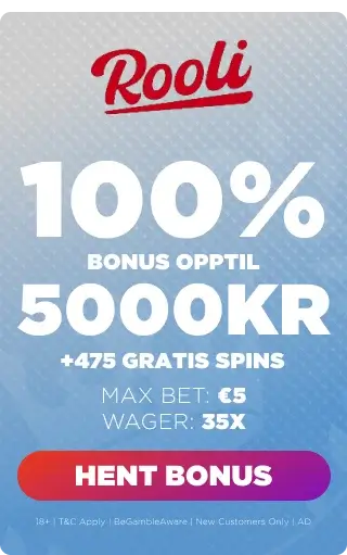 Rooli casino bonuspanel 100% opptil 5000 kr