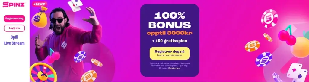 Registrere deg på Spinz casino