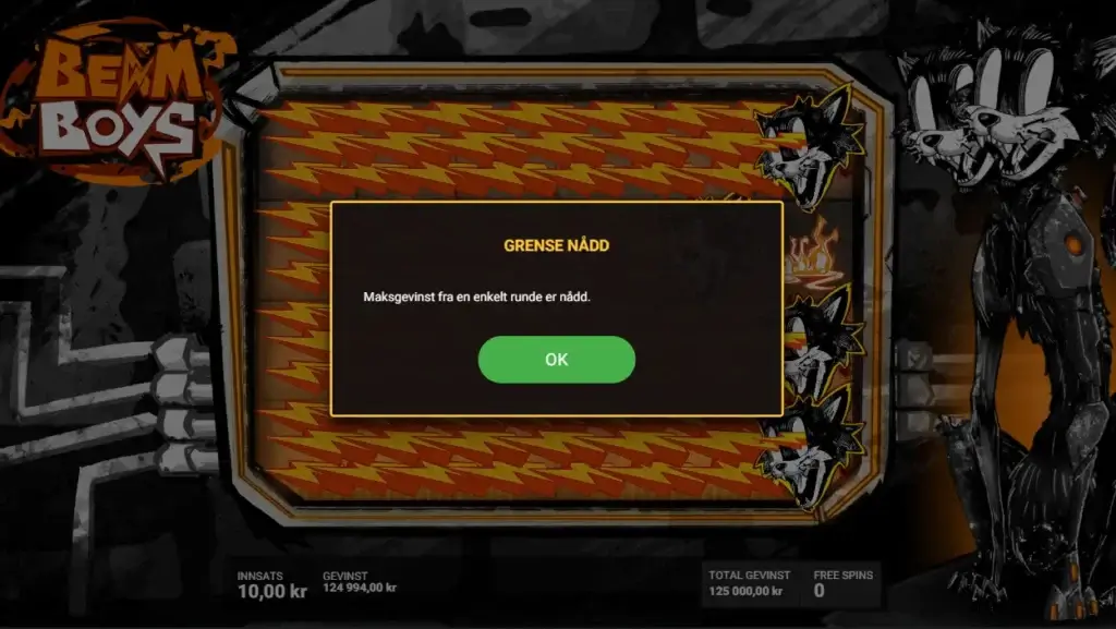 Maksgevinst fra en enkelt spillrunde er nådd