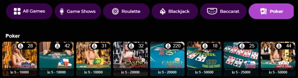 Live Poker hos GratoWin
