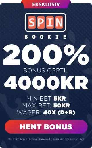 Spinbookie bonuspanel 200% opptil 4000 kr