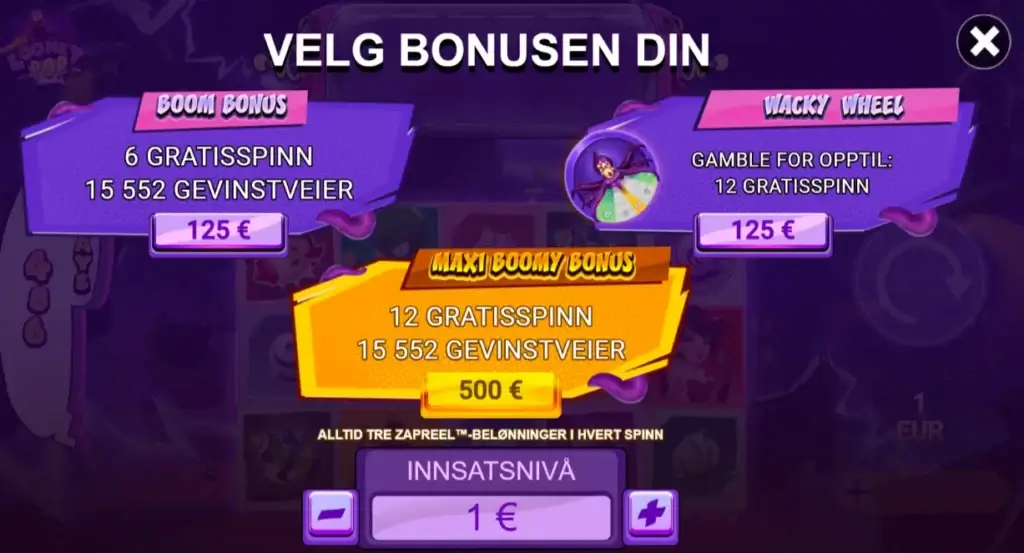 LooneyPop meny for bonus buy