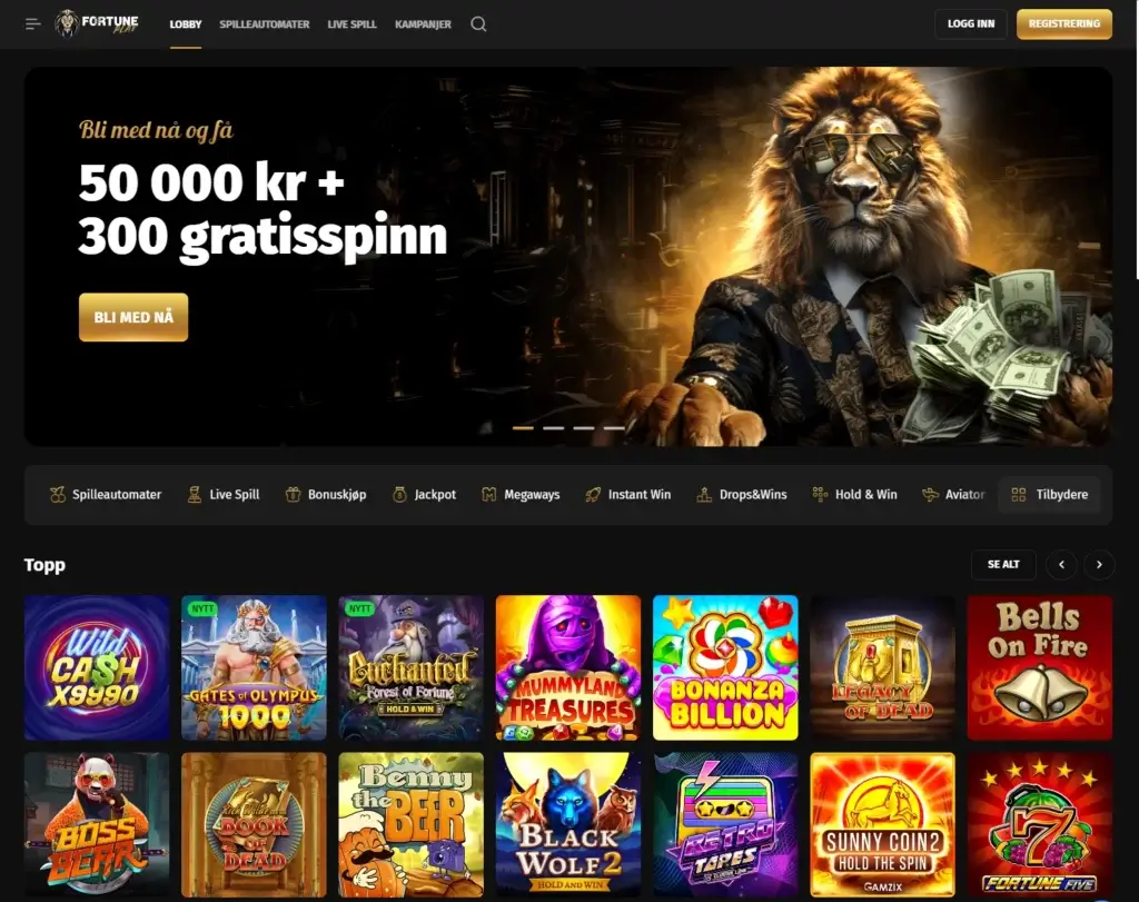 Forsiden til Fortune Play casino. 