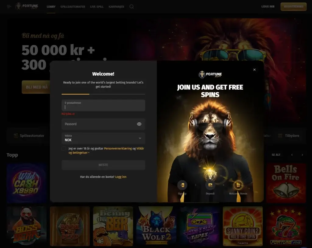 Registrere en konto hos Fortune Play