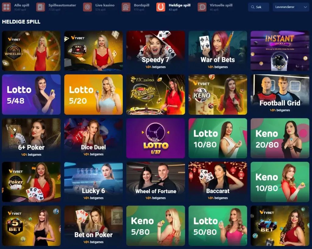 Heldige spill som lotto og keno hos SpinBookie Casino