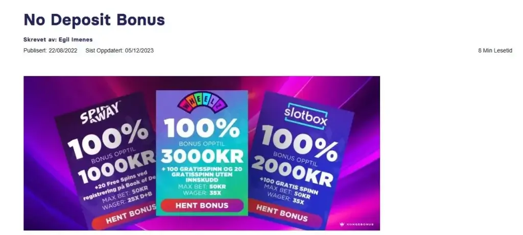 No deposit bonus på Kongebonus