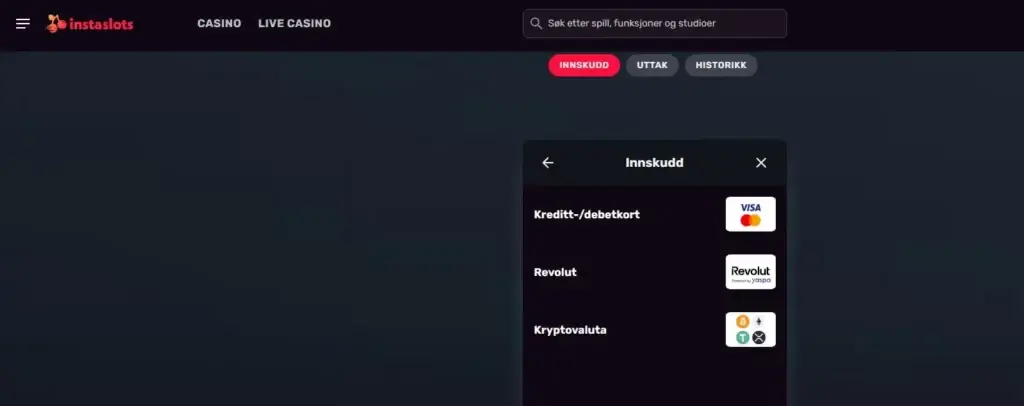 Betalingsmetoder på Instaslots