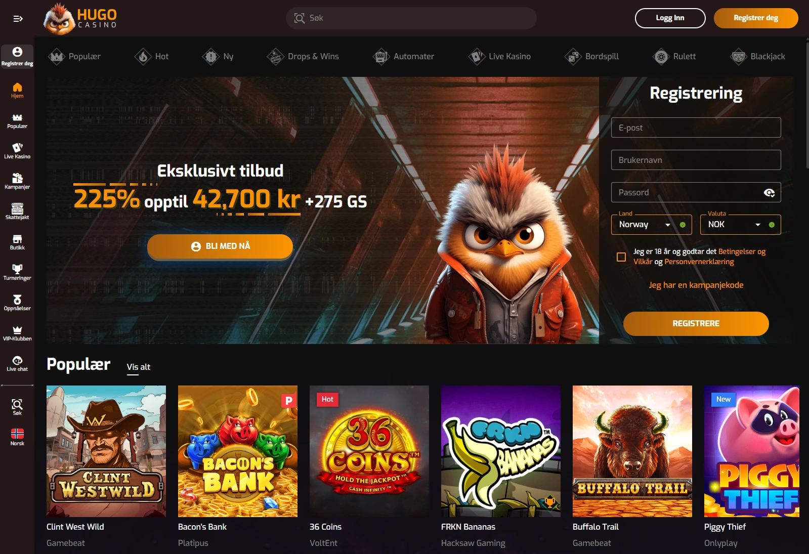 Hugo Casino sin norske startside