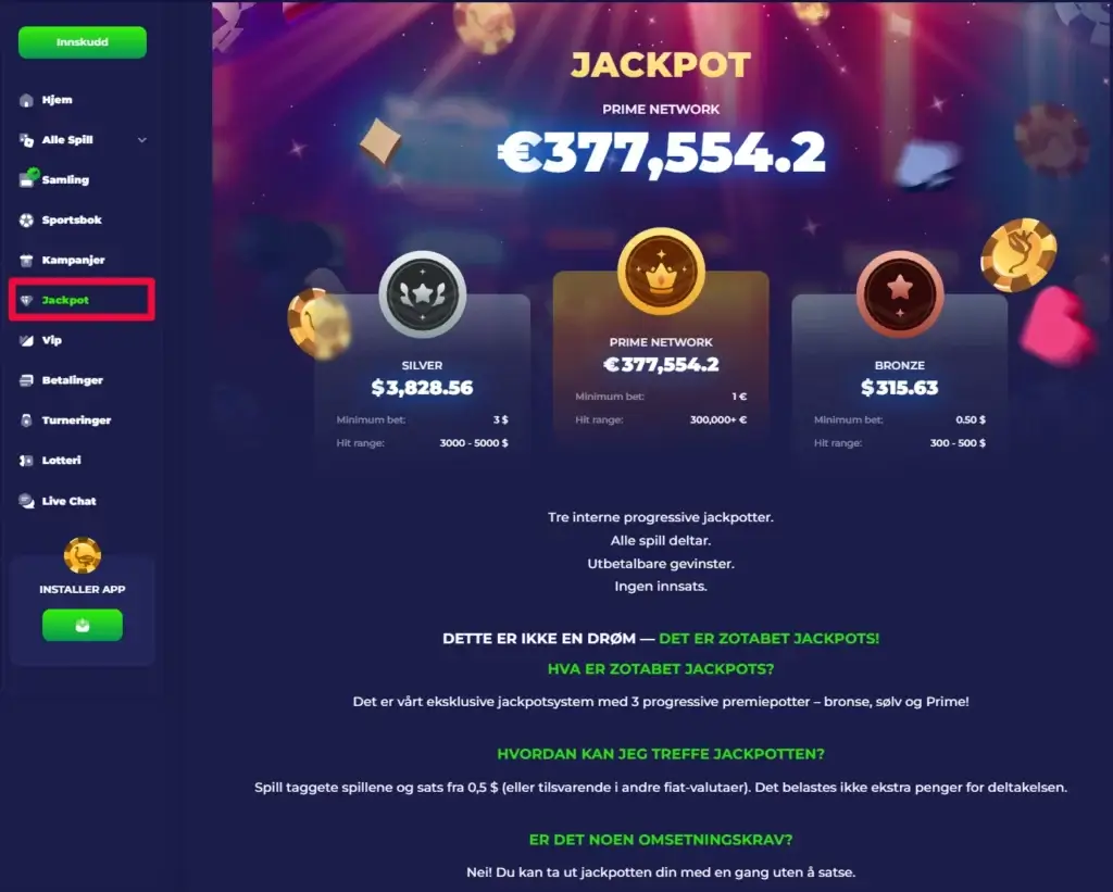 Utforsk casinoets utvalg av jackpotspill