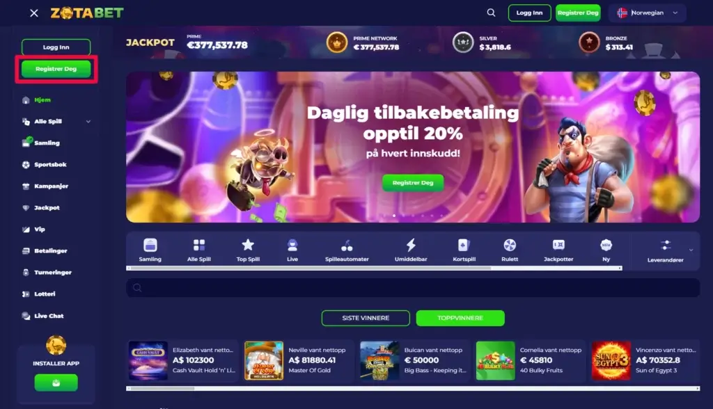 Registrer din konto hos et jackpot casino