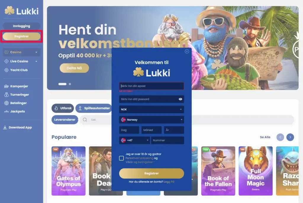 Registrer din spillekonto hos Lukki