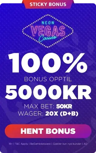 NeonVegas Casino bonus banner fra kongebonus