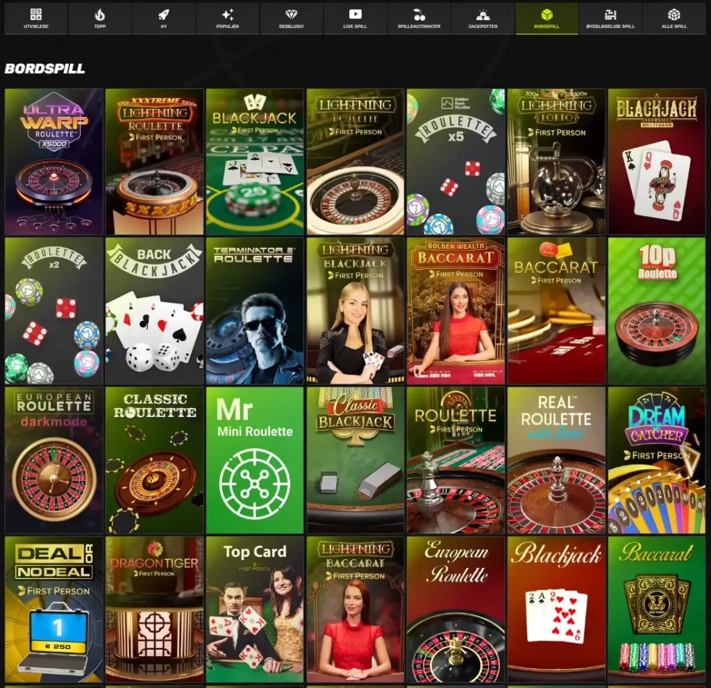 Bordspill hos Sportuna | Blackjack, Roulette, Baccarat