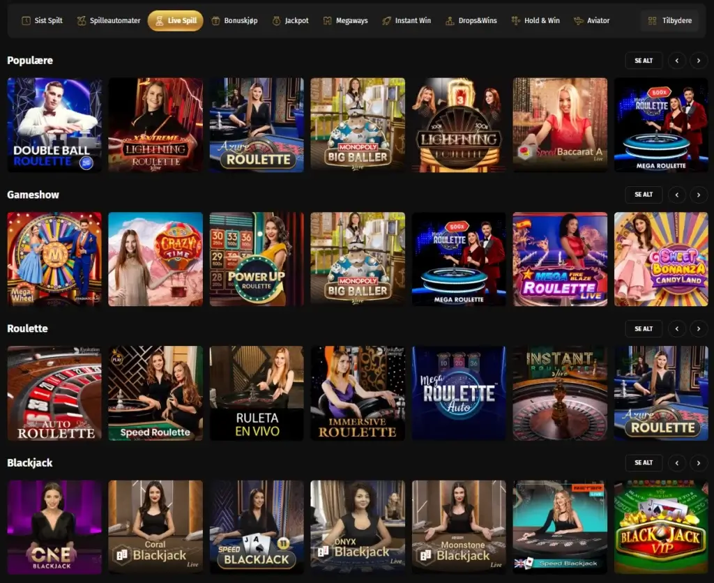 Live Casino. Livespillene hos Fortune Play