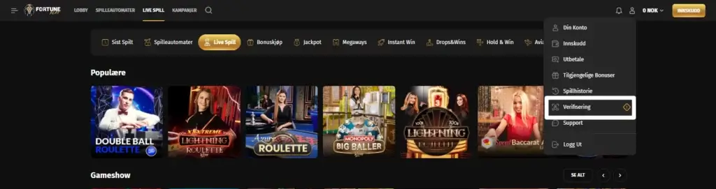 Verifiser din spillekonto hos Fortune Play første gang for raskere uttakstider i fremtiden.