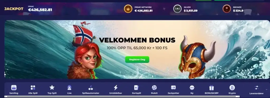 Hovedsiden på Zotabet casino