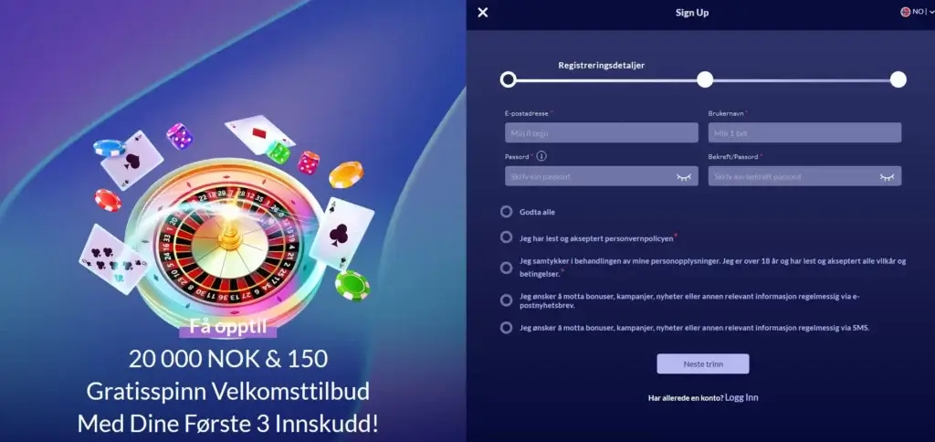 Registreringsprosessen på Shiny Wilds Casino