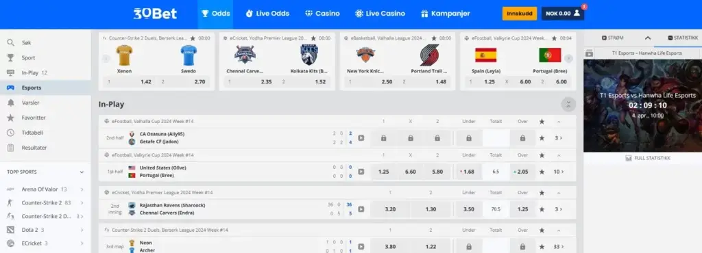 Velg din eSport på 30Bet for å tippe