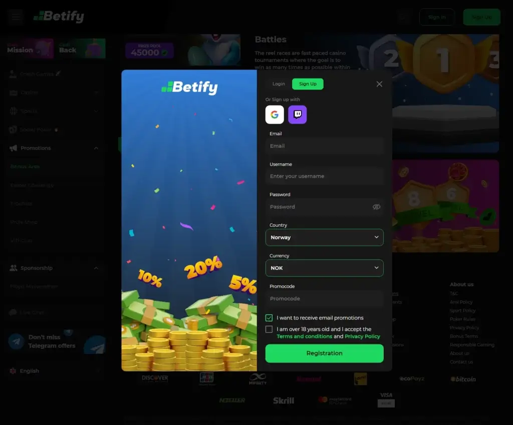 Registrer din spillekonto hos Betify