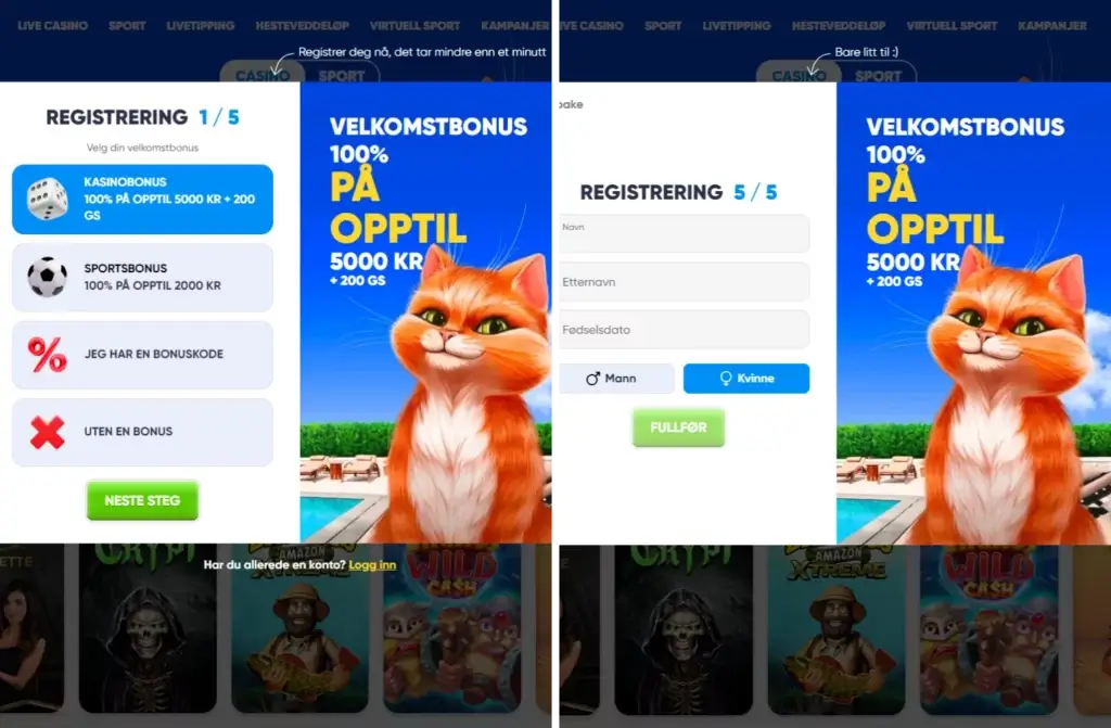 Registrer spillekonto hos Cazimbo