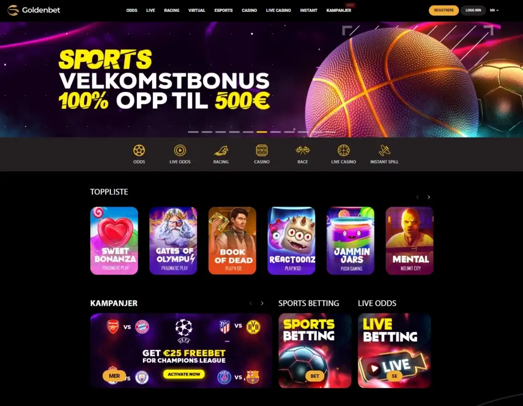 Forsiden til Goldenbet.