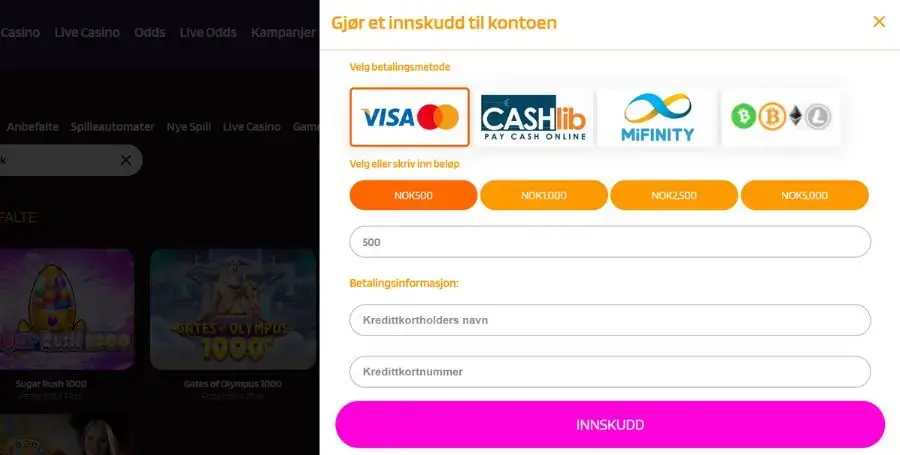 Innskudd hos HappySlots