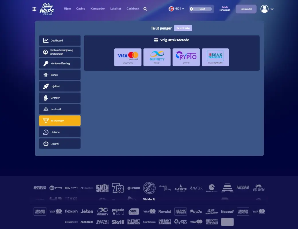 Gå til casinoets uttaksside og velg bank transfer for å gjennomføre uttak til din PayDo-wallet