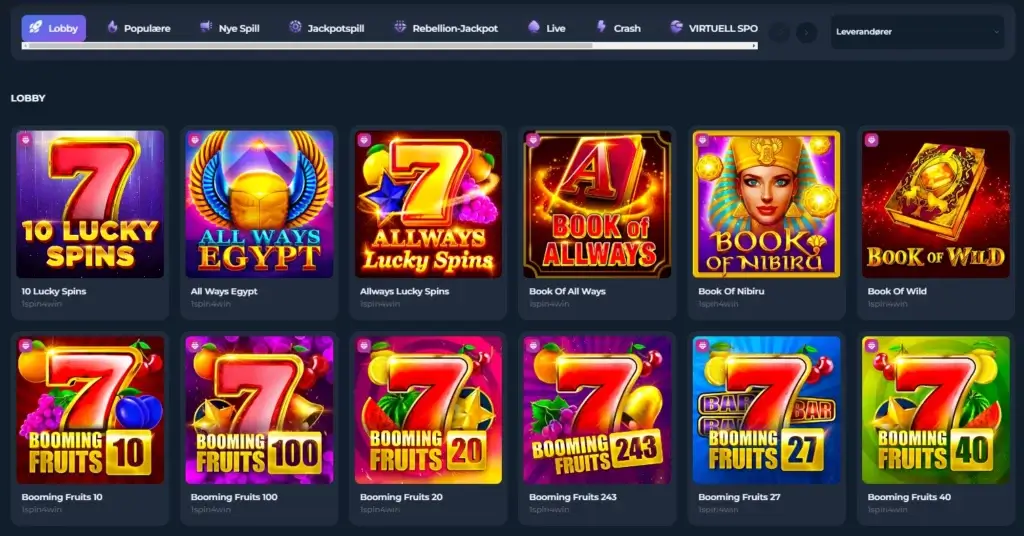Rebellion Casino Spillutvalg
