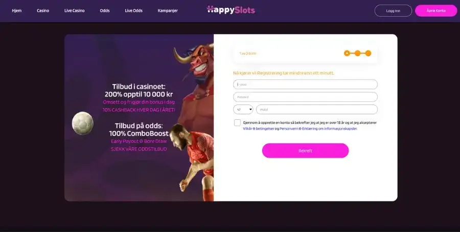 Registrering hos HappySlots