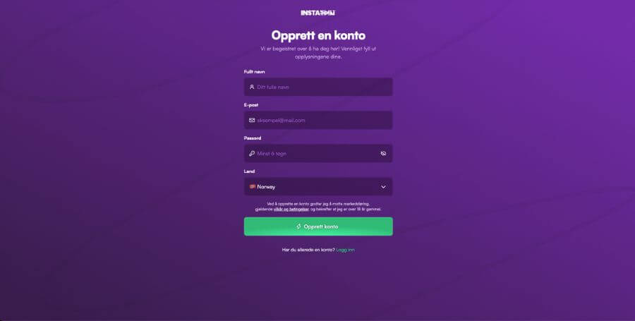 Registrering hos Instaspin