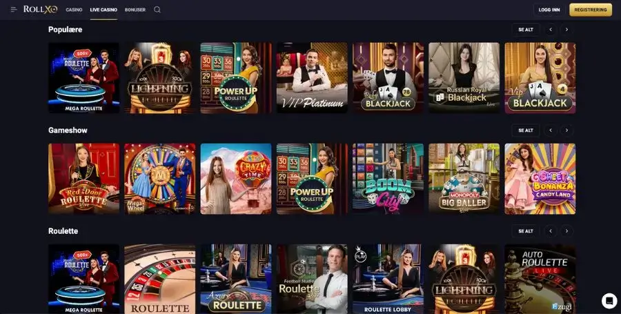 RollXO live casino utvalg