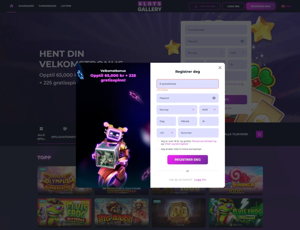 Registrer din nye spillekonto hos Slots Gallery