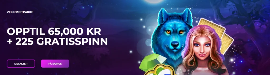 Aktiver din første av tre velkomstbonuser hos Slots Gallery, som består av en velkomstpakke på opptil 65.000 kr + 250 gratisspinn.