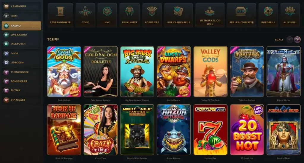 spillutvalg av casinospill hos Talismania